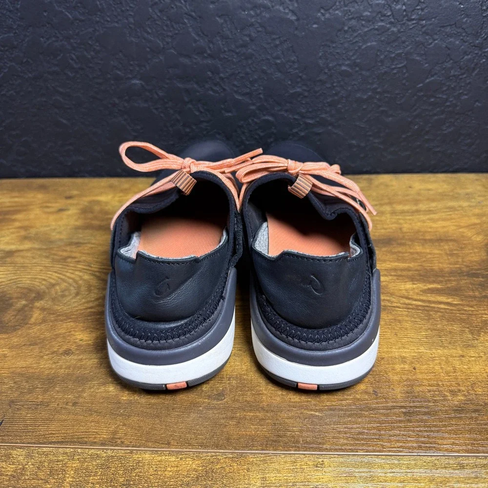 OluKai Mikili 20366-PV40‎ Black Leather Textile Sneakers Womens Size 7
